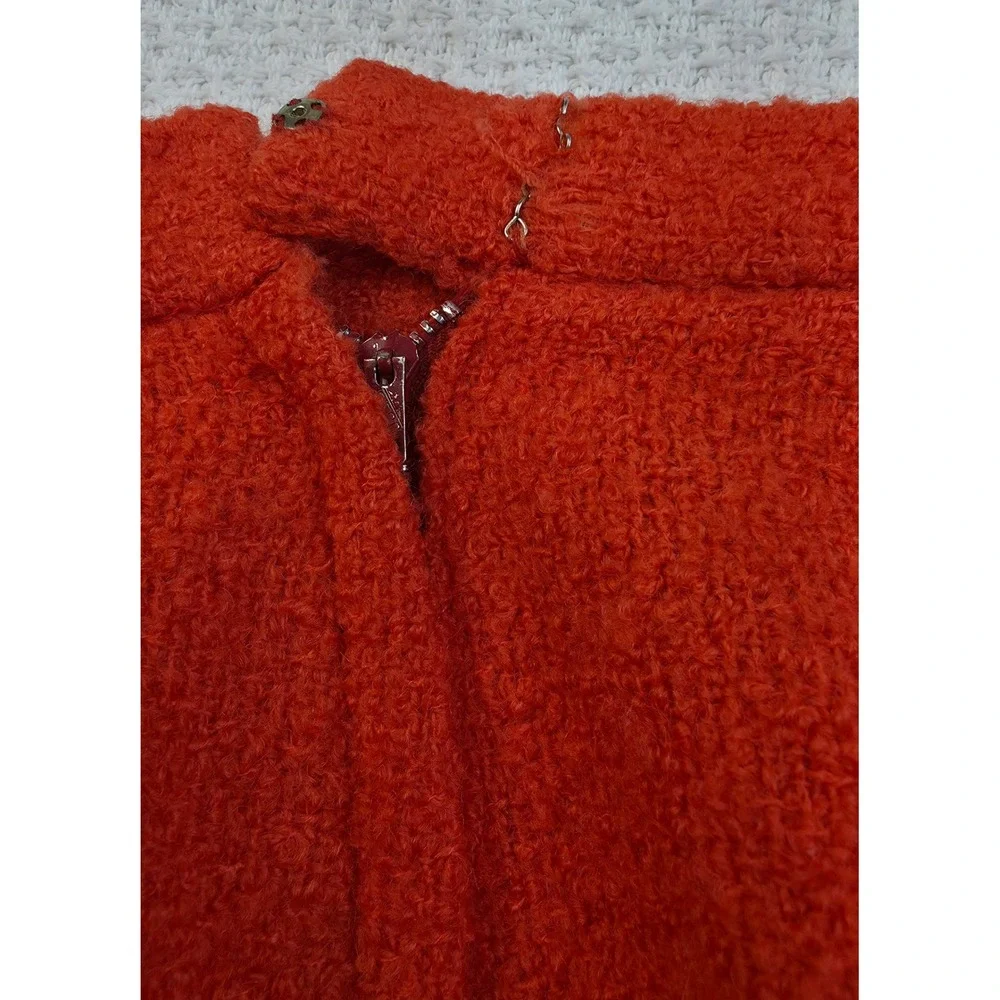 Vintage Forstmann Skirt Womens 100% Wool Boucle A-Line Rust Orange With Belt